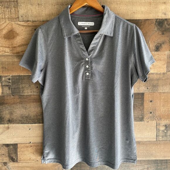 Pebble Beach Women’s Grey V-Neck PerformanceGolf Polo Shirt Size XL - Picture 1 of 6